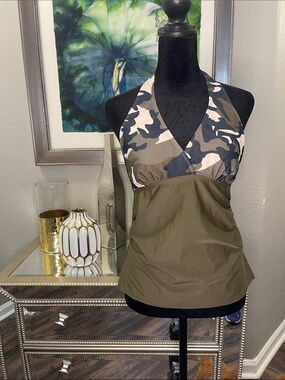 Classic Halter One-Piece Swimdress in Olive and Camouflage